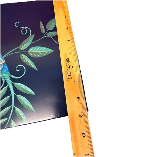 Vintage Marks And Spencer Tin - Tropical Bird Flat Biscuit Tin Blue & Gold 9x11 - Picture 16 of 17