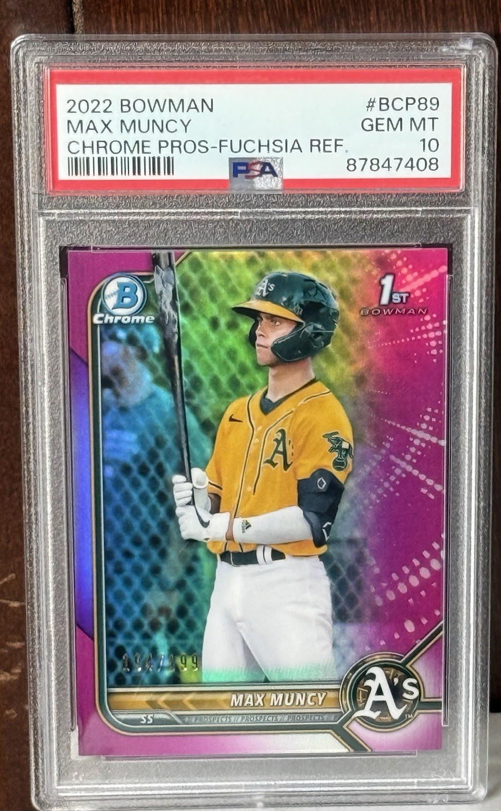 Max Muncy - 2022 Bowman 1st Chrome Prospect Fuchsia Refractor /199 #BCP89 PSA 10