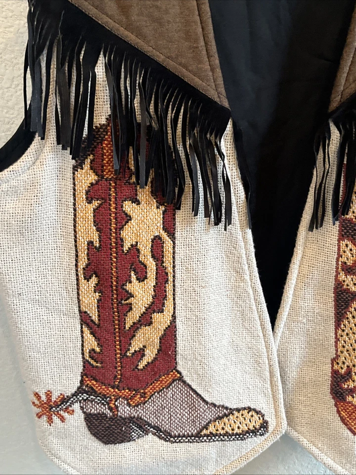 Chaleco de Colección Sage In Bloom Southwest de Pam Layne Flecos y Botas de Vaquero Talla Med Foto 3 de 4