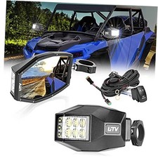 UTV Side View Mirrors with LED Lights, Lighted Rearview Mirror Roll Bar Cage