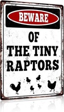 Beware of The Tiny Raptors Vintage Tin Metal Signs Home D cor 8x12, Chicken Art