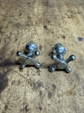 Vintage H C Hot Cold Bathroom Sink Tub Faucet Handles Set Pair Brass Parts USA