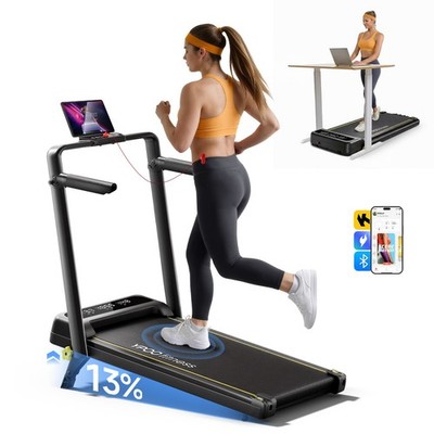 2 in 1 Folding Treadmill with 13% Incline for Home, 300 lbs Capacity Under Desk