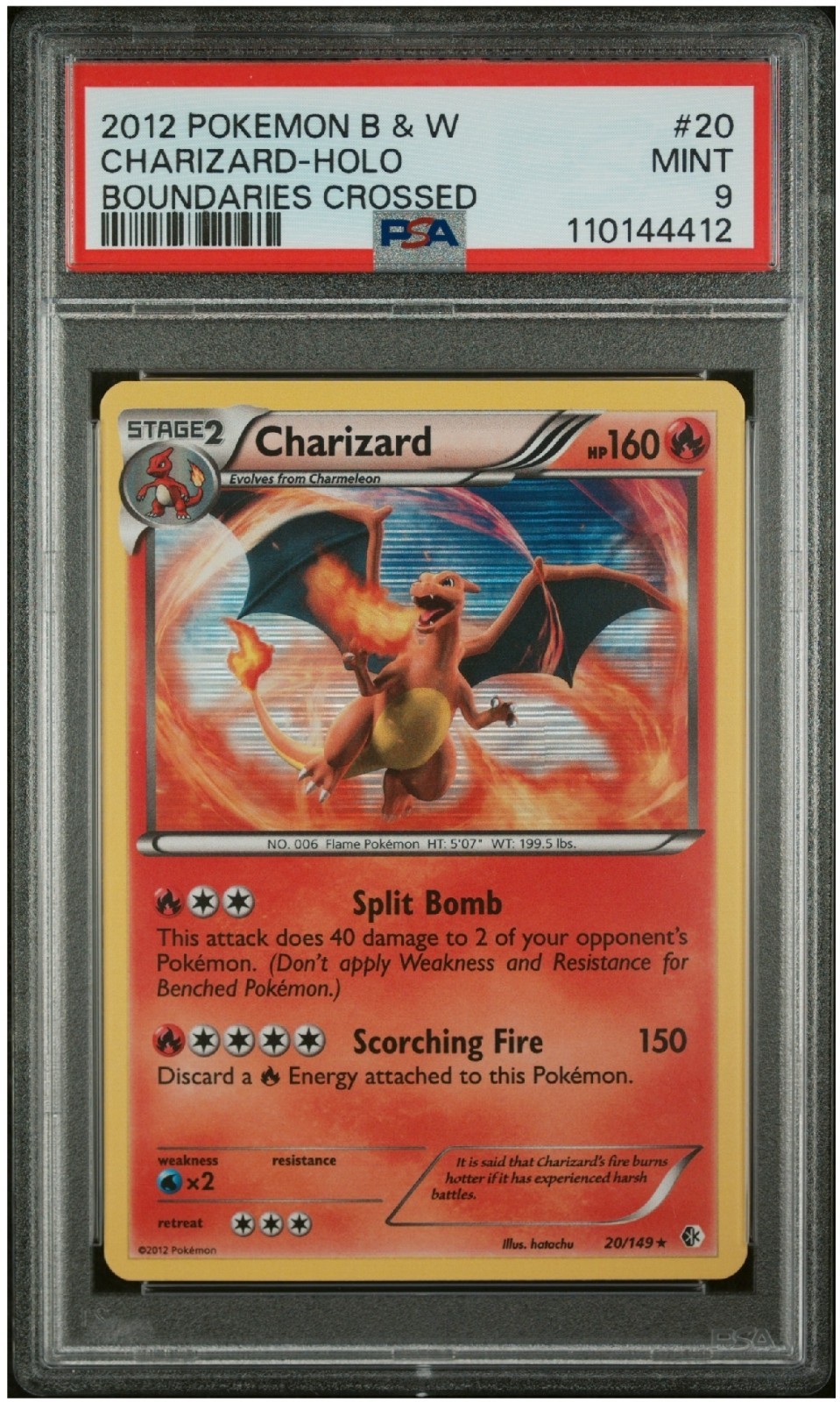 PSA 9 Pokemon Charizard 2012 B&W 20 - Holo Boundaries Crossed