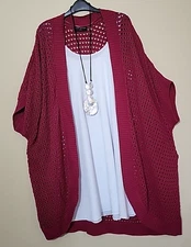 Lane Bryant Dark Fuchsia Open Weave Loose Long Kimono Cardigan Plus 22/24 3X New