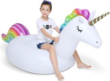 Jasonwell Big Inflatable Unicorn Pool Float Floatie Ride On with Fast Valves Lar