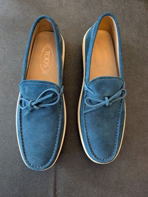 Tod's Moccasins Gommino Blue Turquoise Suede Driving Casual Shoes Loafer size 10