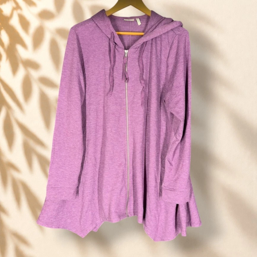 LOGO by Lori Goldstein Full Zip Hoodie Women XL Purple Hooded Long Sleeve Rayon