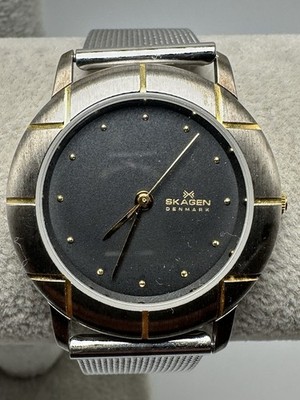 Skagen 3LGSB New Battery Mens Watch 34MM 8'' Mesh Band Black Dial Ultra Slim P9