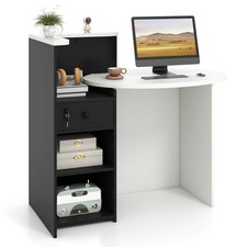 Front Reception Counter Desk Checkout Office Desk w/Open Shelf Lockable Drawer