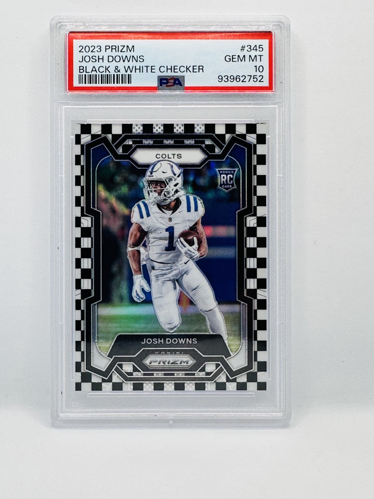 2023 Panini Prizm Black & White Checker Josh Downs PSA 10 RC Rookie #345 SP