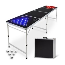 GoPong 8 ft Foldable Beer Pong Table with LED Lights - Regulation Size Portab...
