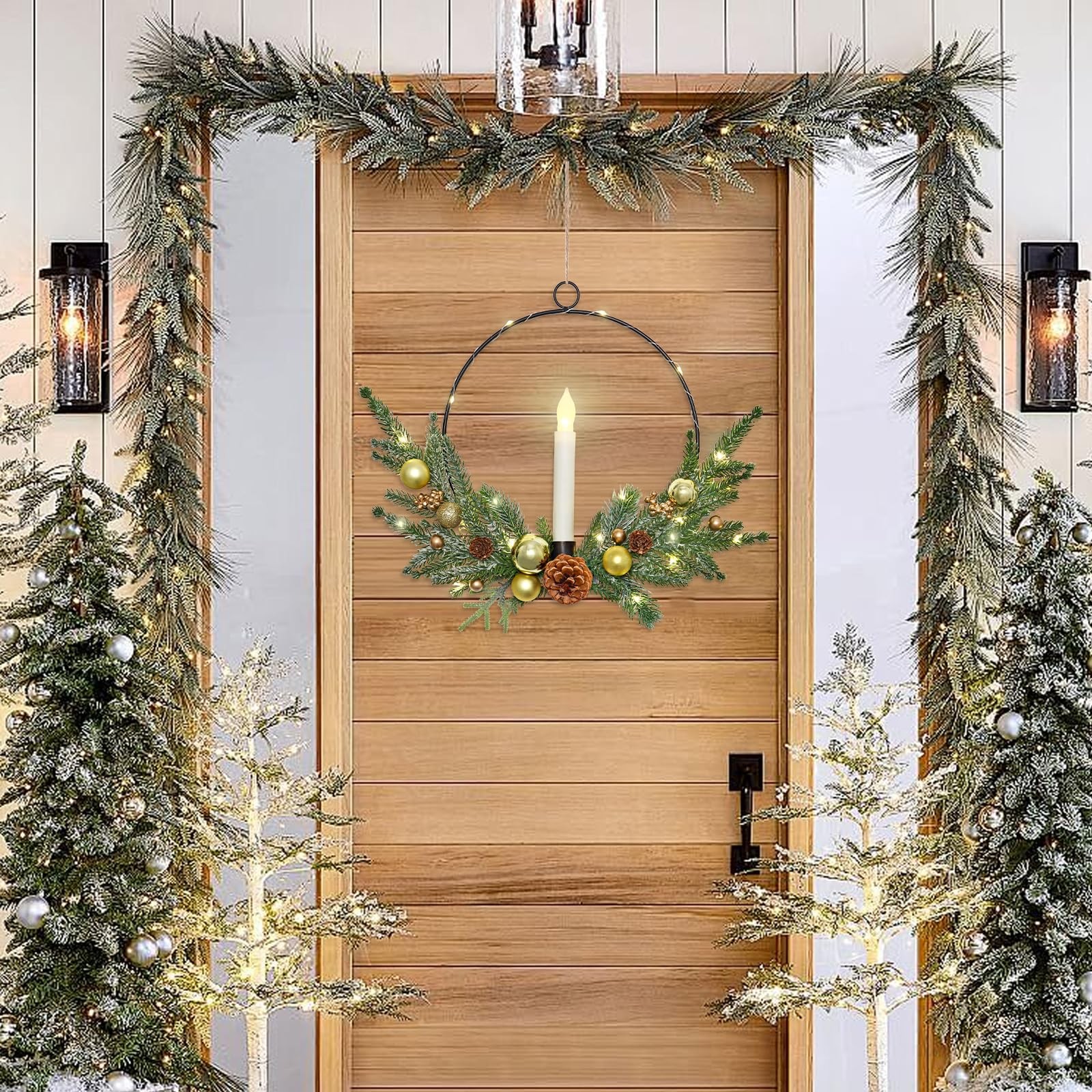 MEIVINES 2Pack Christmas Wreaths for Front Door with LED Taper Candles,16 Inc...