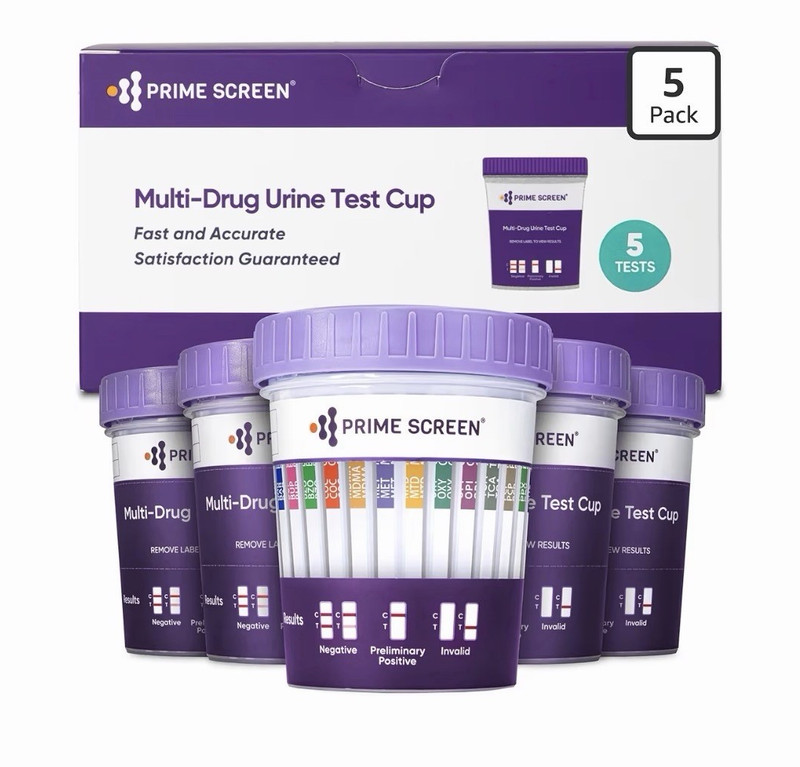 Prime Screen Multi-Drug Urine Test Cup, Urine Sample, Purple/White, 5 Pack