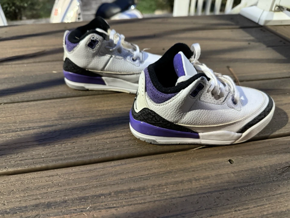 Nike Air Jordan 3 Retro Iris Oscuro Blanco Negro Púrpura Niño Pequeño Talla 11C DM0966-105 Foto 3 de 4
