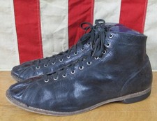 Vintage 1930s Black Leather Mid High Top Bowling Athletic Shoes Boots Antique