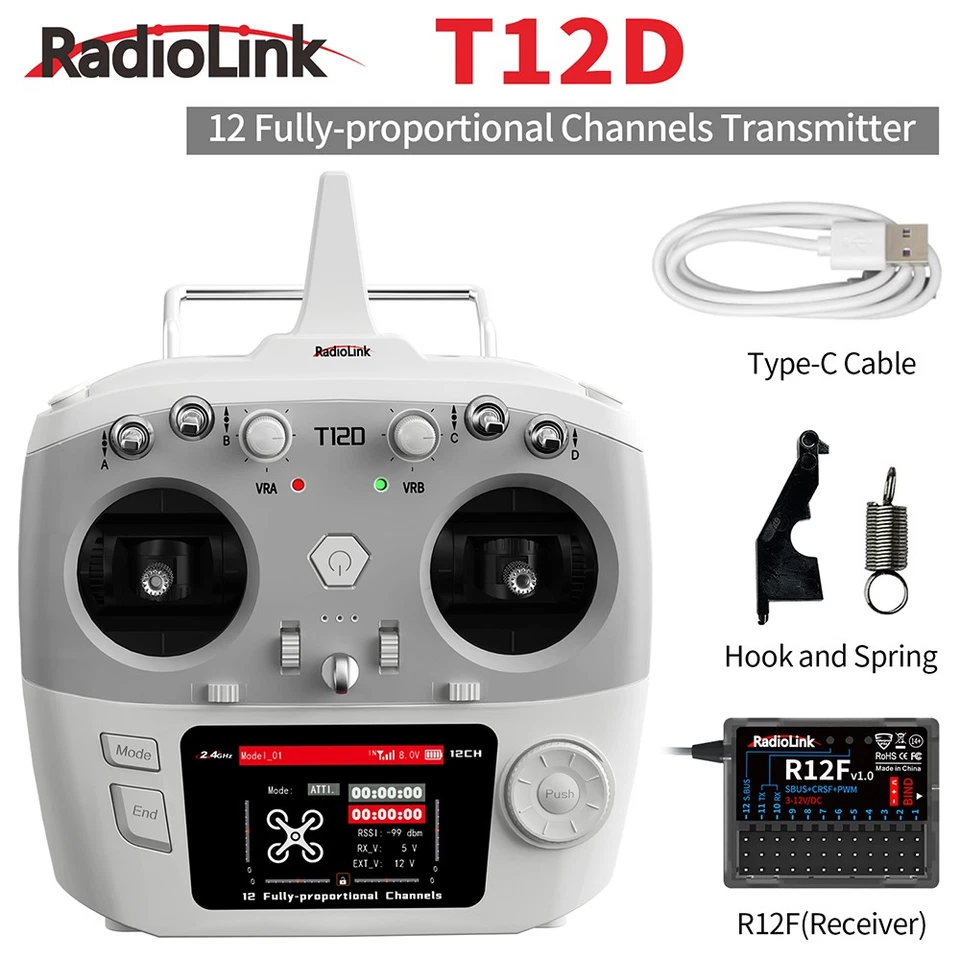 RadioLink T12D RC Transmitter 12CH 2.4G R12F Receiver for Drone Fixed Wing Boat - Image 2 of 4