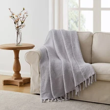 VCNY 50"x60" Solstice Chenille Fringe Throw Blanket: Hypoallergenic,