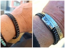 BRACCIALE UOMO PIETRE DURE TURCHESE OCCHI DI TIGRE ARTIGIANALE PERSONALIZZATO...