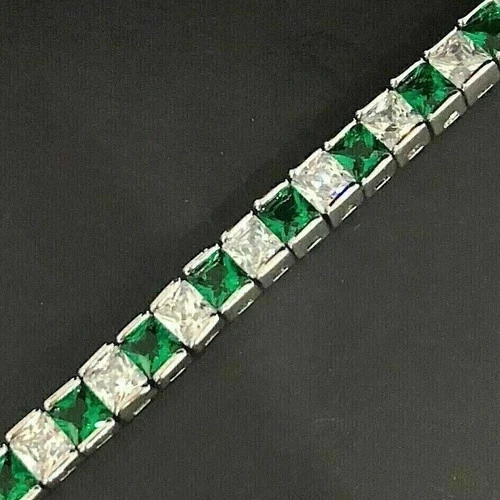 Brazalete de tenis para hombre de esmeralda de corte princesa de 5 quilates con acabado en oro blanco de 14 quilates Foto 3 de 4