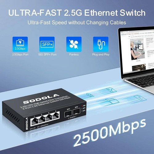 6 Port 2.5G Umanaged Ethernet Switch,4X 2.5GBASE-T Ports,2X 10G SFP, 60Gbps... - Picture 3 of 9