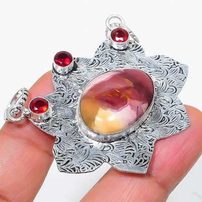 Mookaite, Garnet Gemstone 925 Sterling Silver Jewelry Pendant 1.97'' t121
