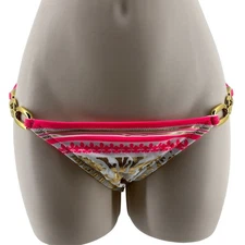 Victoria's Secret Gold Coral Print Bikini Gold Tone Hardware Womens Small