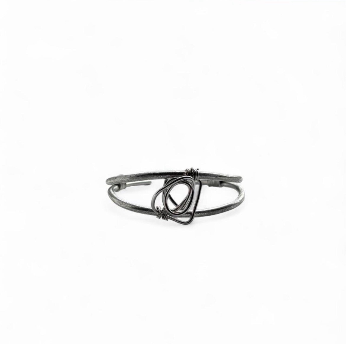 Handmade Silver Abstract Wire Bangle Bracelet wit… - image 2