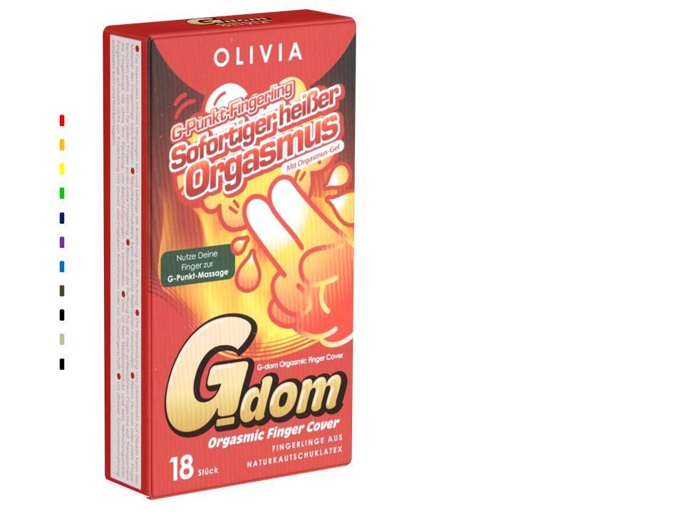 ♥ 18 Olivia «G Dom Orgasmic» wärmende Fingerkondome mit Orgasmus-Gel