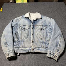 VTG Levis 90s Trucker Jacket Sherpa Lined Denim S 20x20 Mudwash Distressed