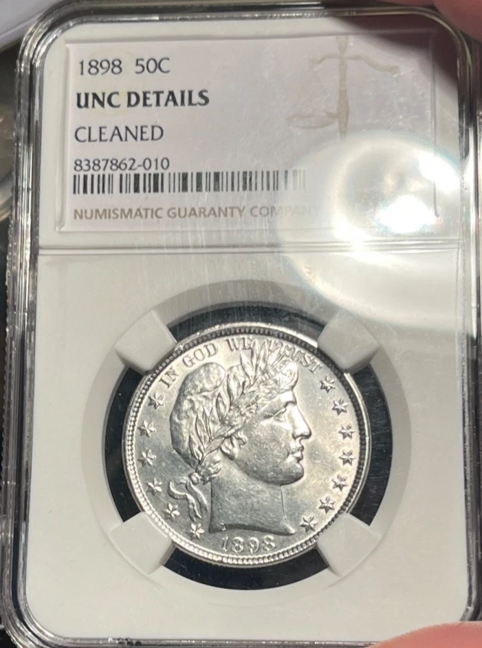 Medio dólar de peluquero 1898 NGC sin circular detalles limpios. Recién graduado Foto 2 de 3