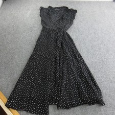 Reformation Dress Womens Small Black White Polka Dot Wrap Maxi Ruffle Made USA