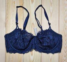 Victoria s Secret Dream Angels Navy Lace Bra 34D Push-Up No Padding Coquette