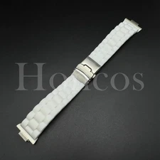 Replacement Three Links Rubber Watch Strap Fits for Tissot PRX Clasp Adapter WHT
