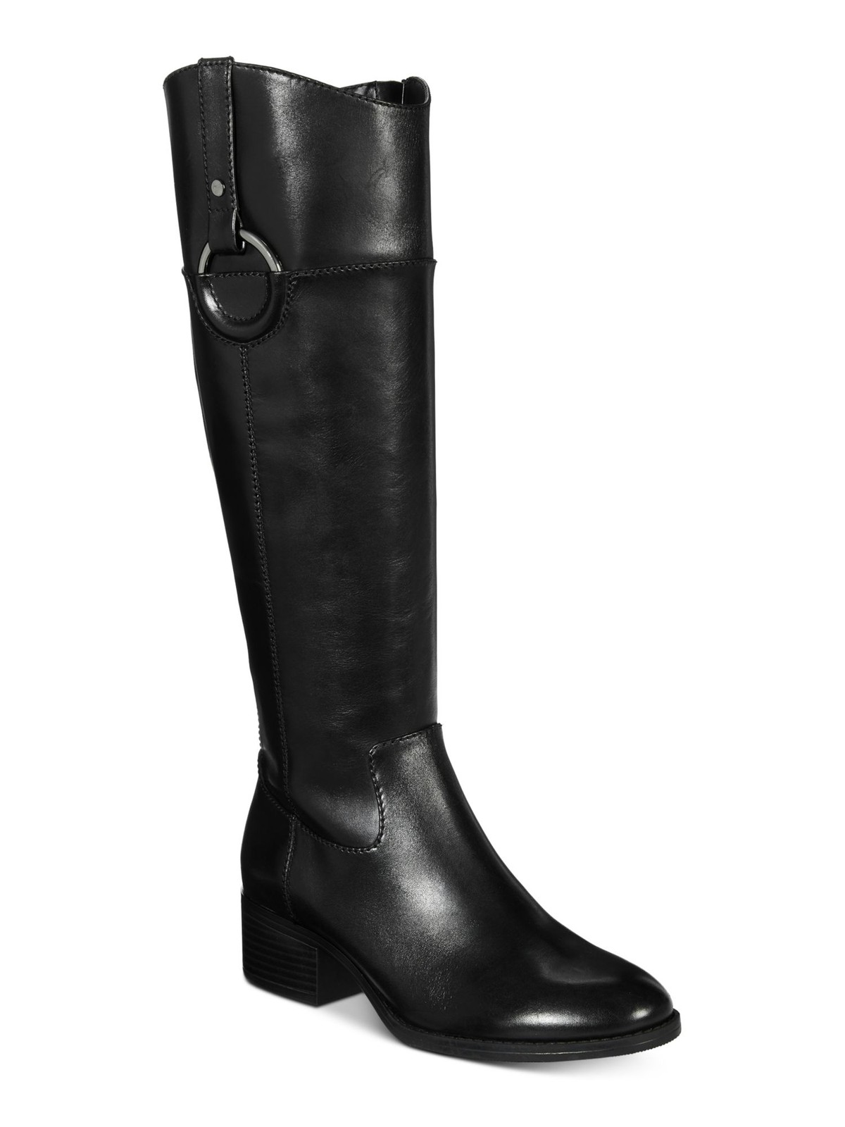 ALFANI Womens Black Round Toe Stacked Heel Zip-Up Leather Riding Boot 6 10290₽