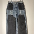 AKIRA Women’s 28 Medium Wash Blue Denim Straight Jeans Black Patch Panels — photo 4