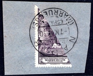 SPANISH MOROCCO: c.1920s 2c Violet Bisect on Piece with Nador Cancel