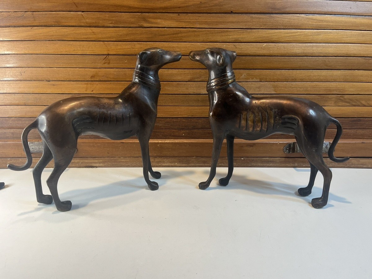 Beautiful Vintage Set of Bronze Hollow MCM Whippet/Greyhound w