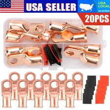 10x1/0 AWG Gauge Copper Lugs + 10xHeat Shrink Ring Terminals Wire Connectors Kit