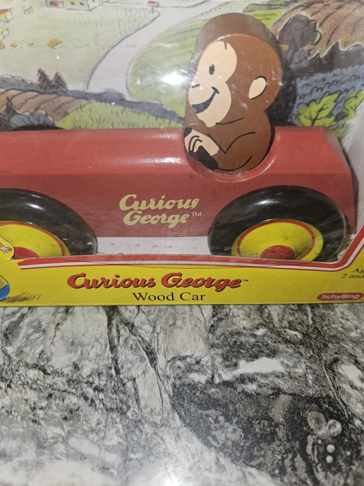 Coche de carreras Curious George Wood de Schylling Monkey derby de madera usado leer Foto 2 de 4