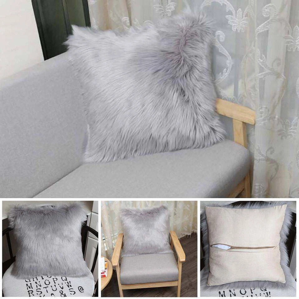 16'' Soft Faux Fur Throw Pillow Case Fluffy Plush Sofa Cushion Cover Home Decor - Image 2 of 4