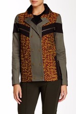 L.a.m.b. Lamb Mixed Media Military Khaki Green Coat Jacket Blazer 2 $475