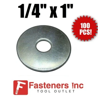 REDDING FASTENERS (QTY 100 PCS) 1/4" X 1" Zinc Plated Fender Washers