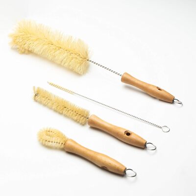 All Natural Bottle Brush and Straw Set (NO Plastic) Sisal Bristles and Wood H...