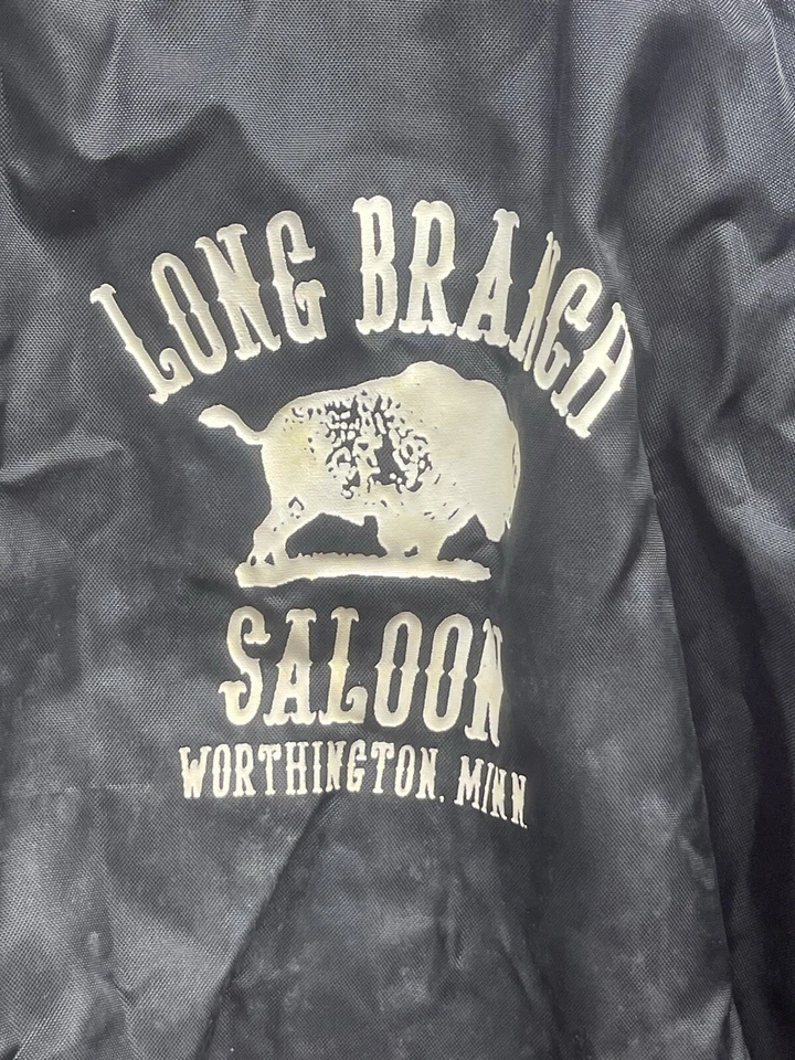 Vintage Nylon Snap Jacket Long Branch Saloon Wisconsin Southwest Trim M Black - Image 2 of 4