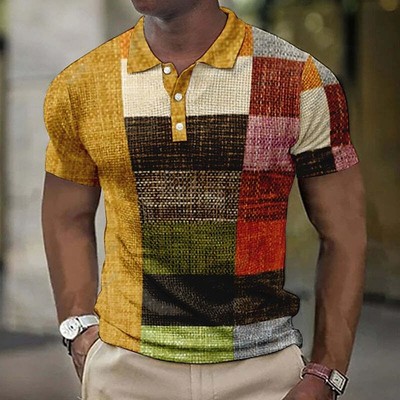 Mens Shirt Button Contrast Collar Short Sleeve Tops Slim Ft Printed Shirt