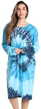 Women's Cotton Long Sleeve Nightgown Sleep Dress 3XL Plus Blue - Tie Dye Swirl