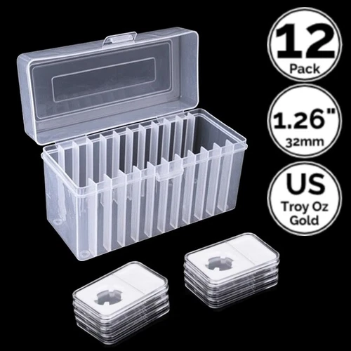 12 Pack 32mm Slab Coin Holder w/Slot Box For US 1 Oz American Gold Eagle Buffalo