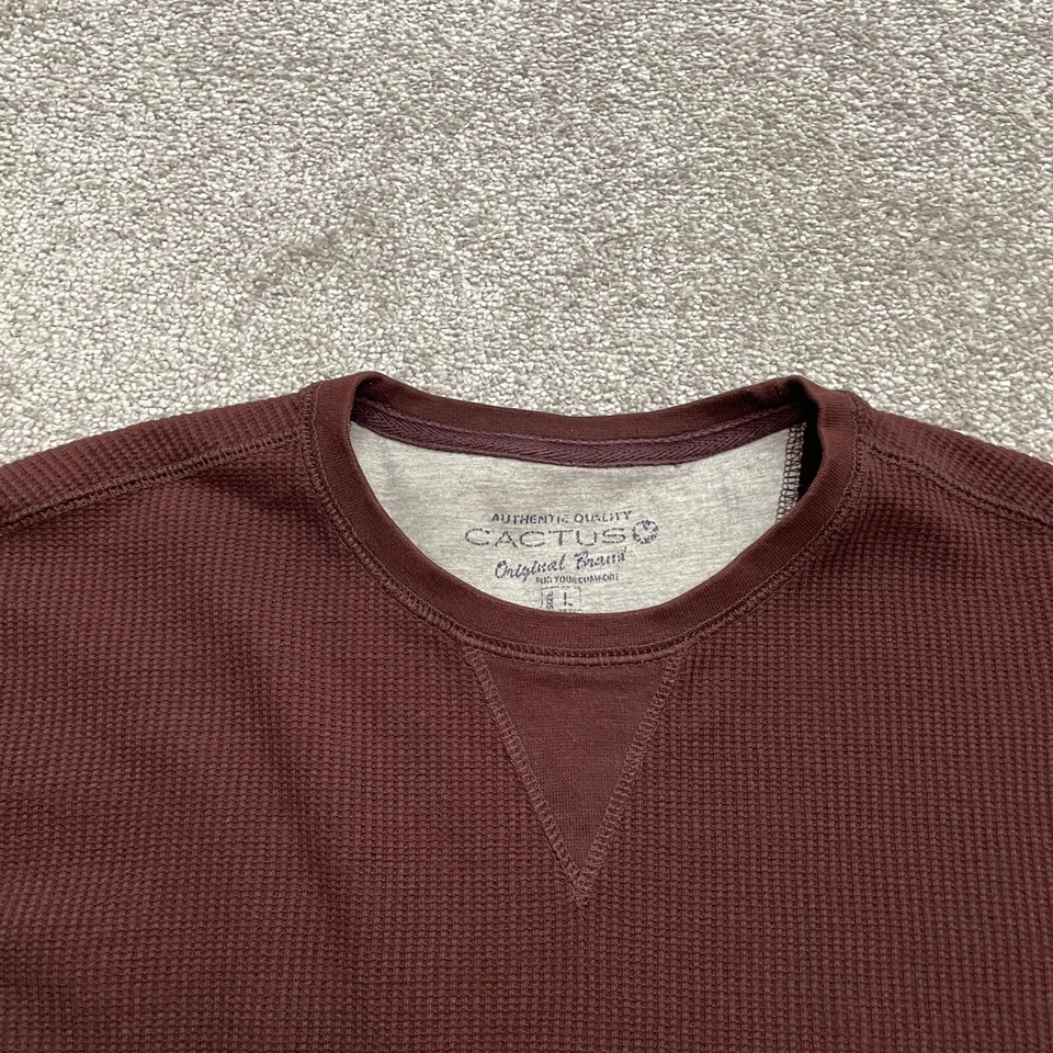 Cactus Waffle Knit Shirt Mens Large Dark Brown Crew Neck Long Sleeve Casual Top - Image 3 of 4