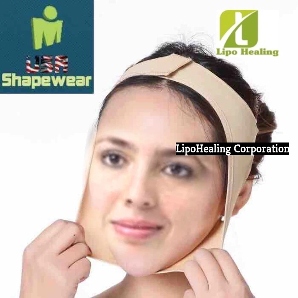 CHIN COMPRESSION FACE MASK POST SURGERY W/ FREE LIPOFOAM | HOOK & EYE | USA MADE - Image 2 of 4